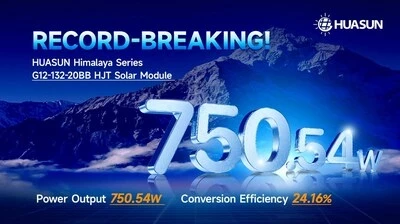 Компания Huasun достигла рекордной выходной мощности солнечных модулей HJT